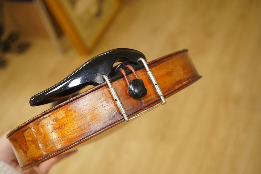 A late 19th century French violin, back measures 36cm. Condition - fair